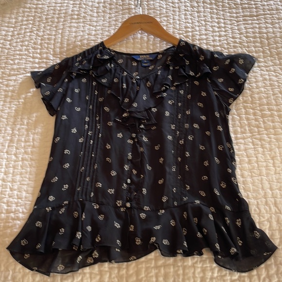 Polo Ralph Lauren kids light black blouse with cream print. Size 14 years - Picture 2 of 8
